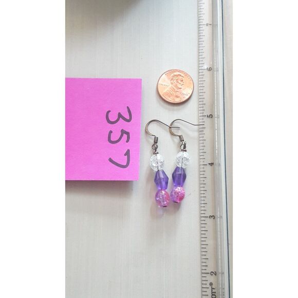boho earrings 357#mfs Purple pink pastel earrings crackle glass bead linear cute - Picture 5 of 5